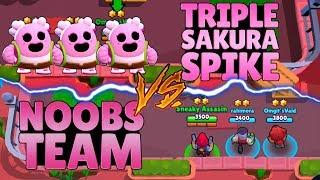 TRIPLE SAKURA SPIKE VS NOOBS TEAM | Brawl Stars Sakura Spike Funny Gameplay